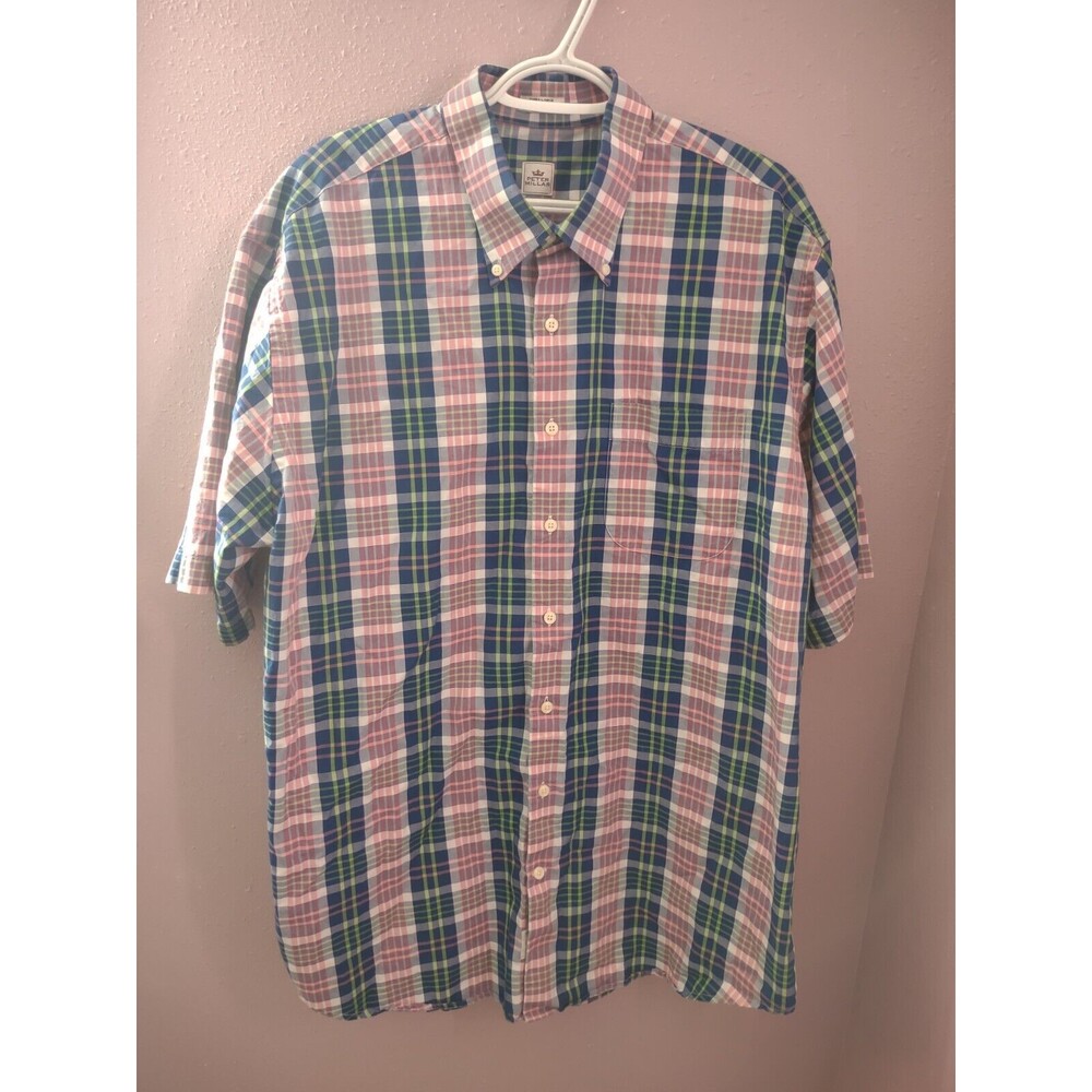 Peter Millar Shirt Mens XL Short Sleeve Button Adult Casual Golf Plaid Pocket